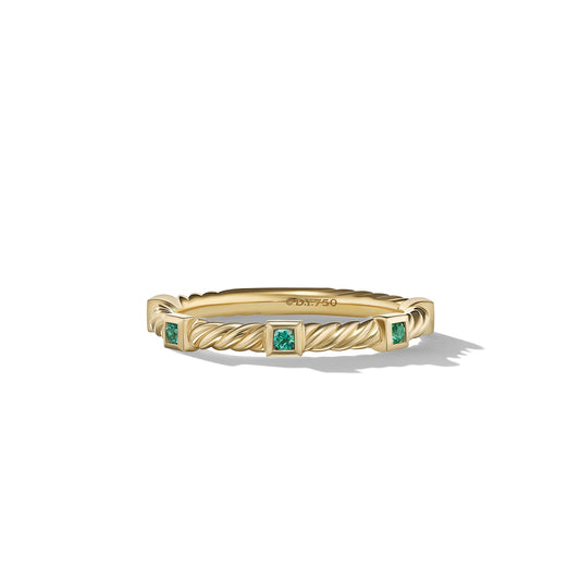 Cable Collectibles® Stack Ring in Yellow Gold with Emeralds, 2mm