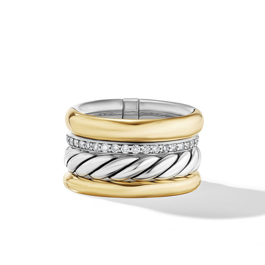 Mercer™ Multi Row Ring with Yellow Gold and Diamonds, 14mm