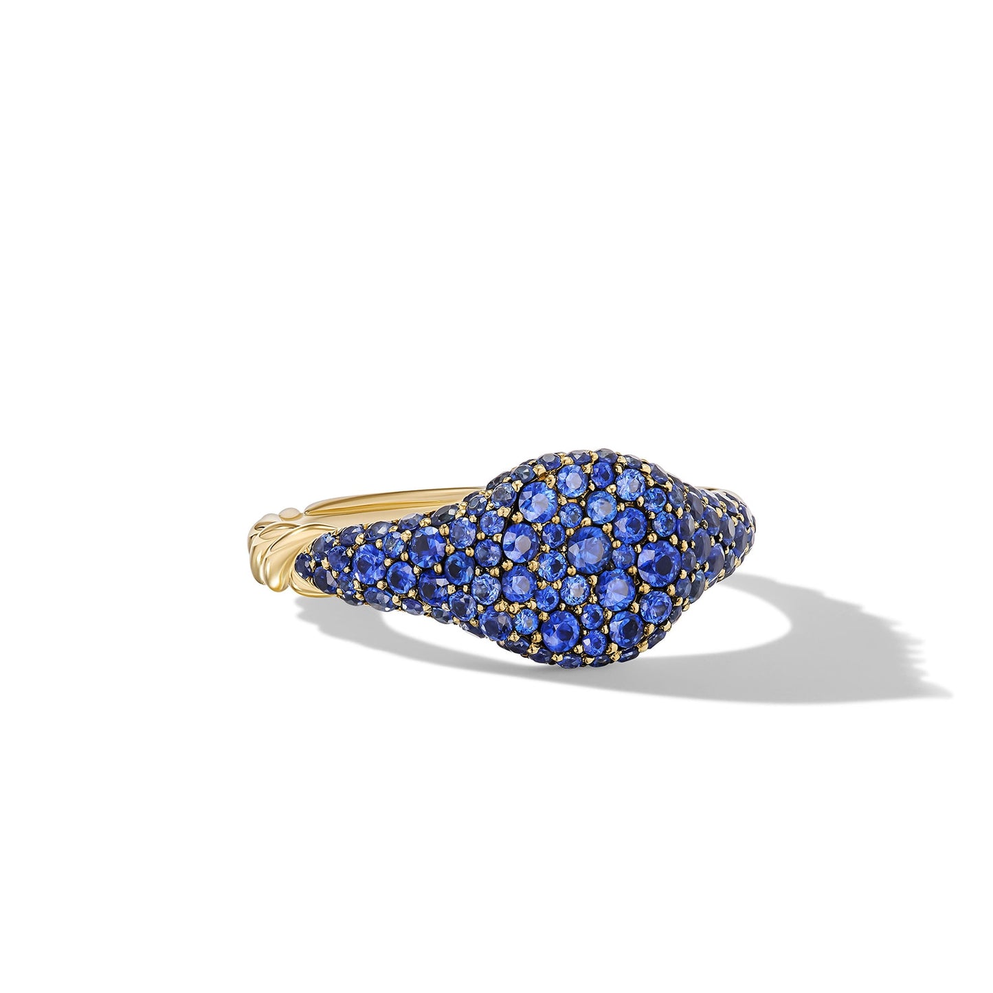 Pavé Pinky Ring in Yellow Gold with Sapphires, 7mm