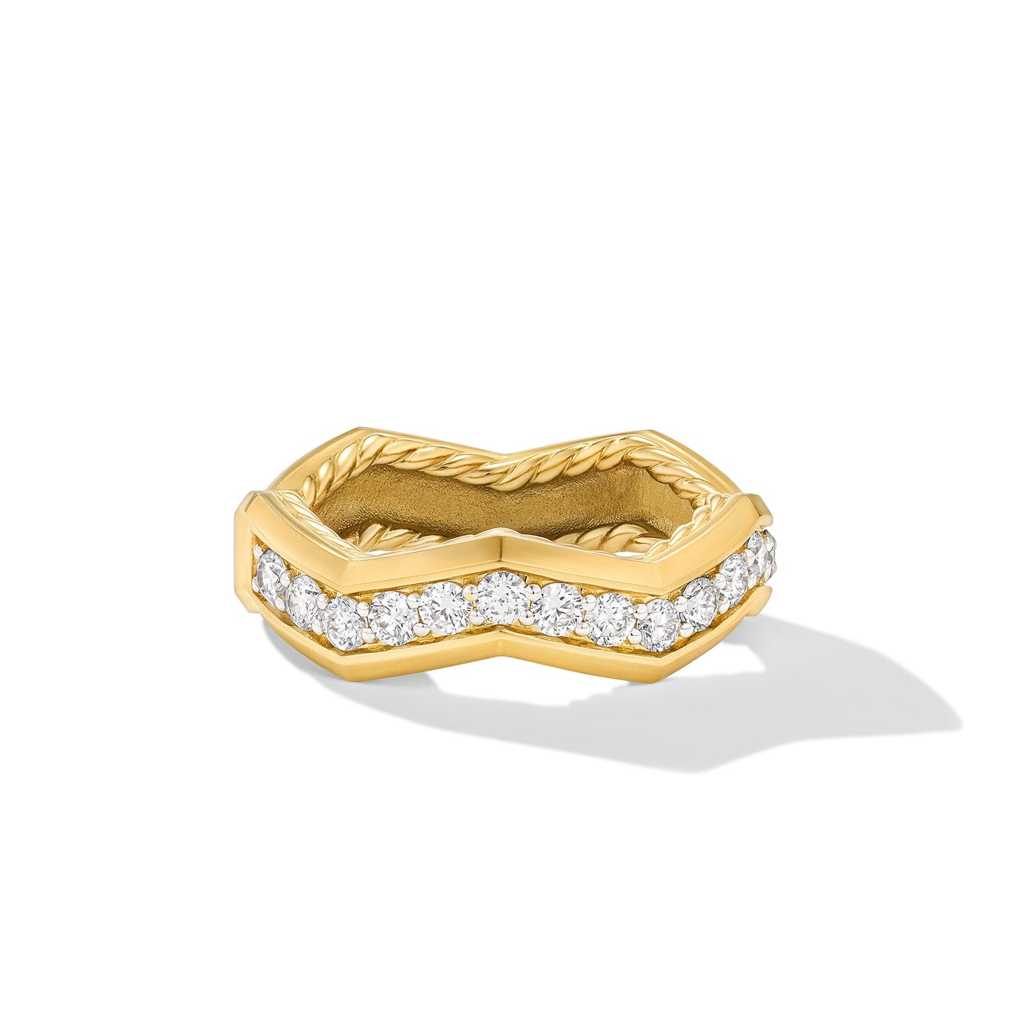 Zig Zag Stax™ Ring in Yellow Gold with Diamonds, 5mm