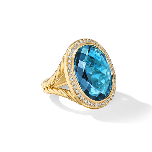 Albion® Oval Ring in Yellow Gold with Hampton Blue Topaz and Diamonds, 21mm