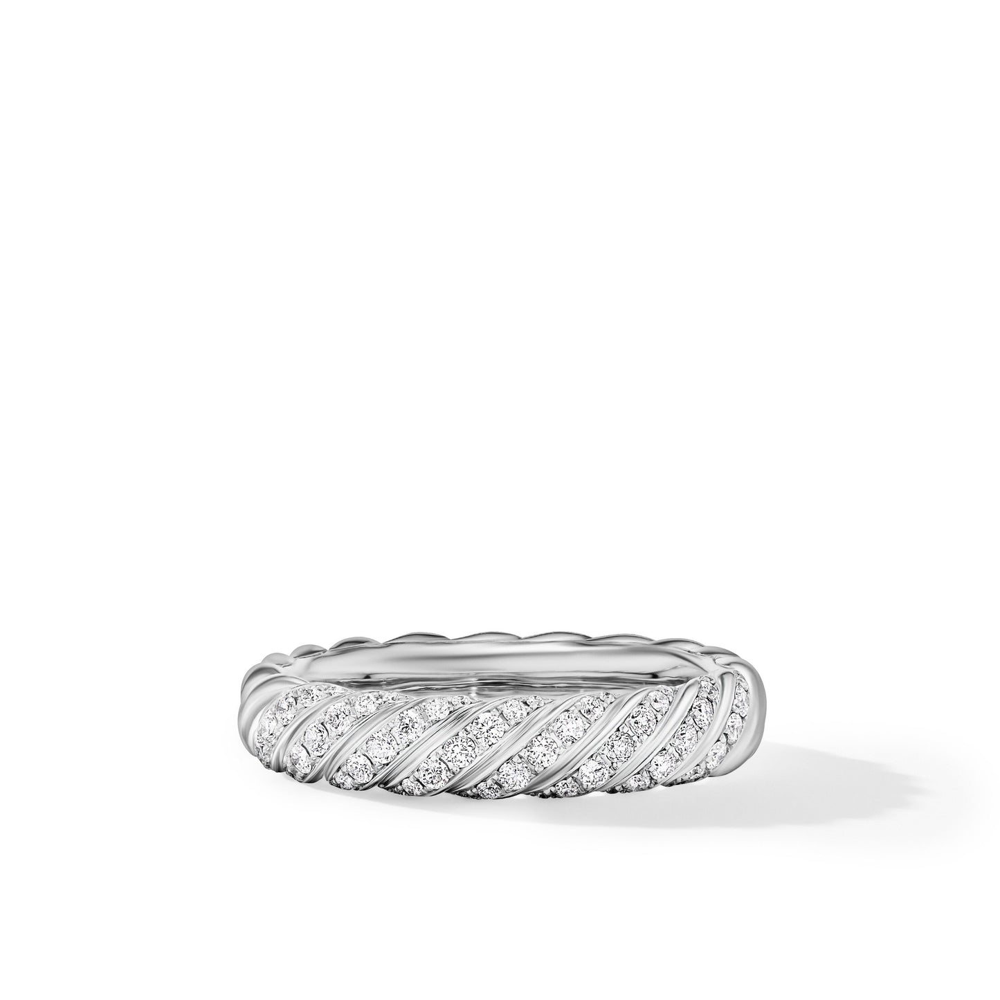 Sculpted Cable Band Ring in White Gold with Diamonds, 4.6mm