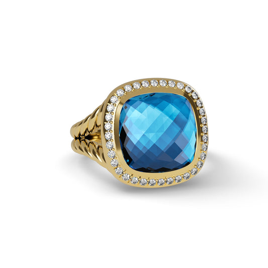 Albion® Ring In Yellow Gold with Blue Topaz & Diamonds, 11mm