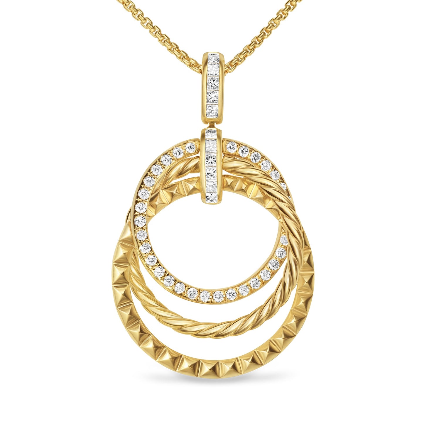 Crossover Trio Pendant In Yellow Gold With Diamonds, 24mm