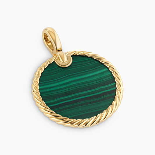 Elements® Disc Pendant In Yellow Gold With Malachite, 24mm