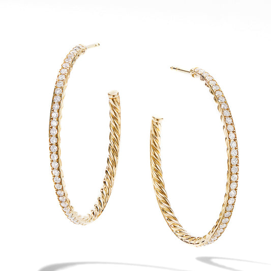 Pavé Hoop Earrings In Yellow Gold With Diamonds, 38mm