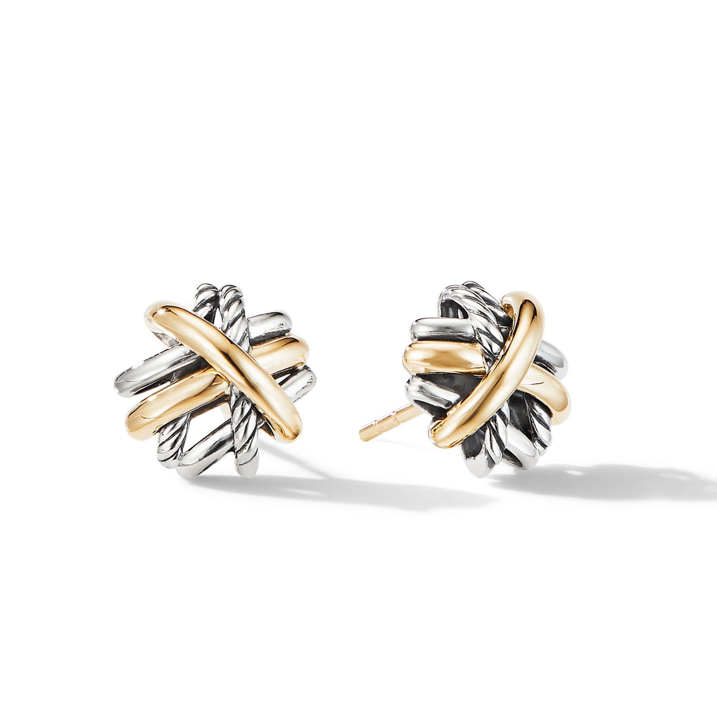 Crossover Stud Earrings With Yellow Gold, 11mm