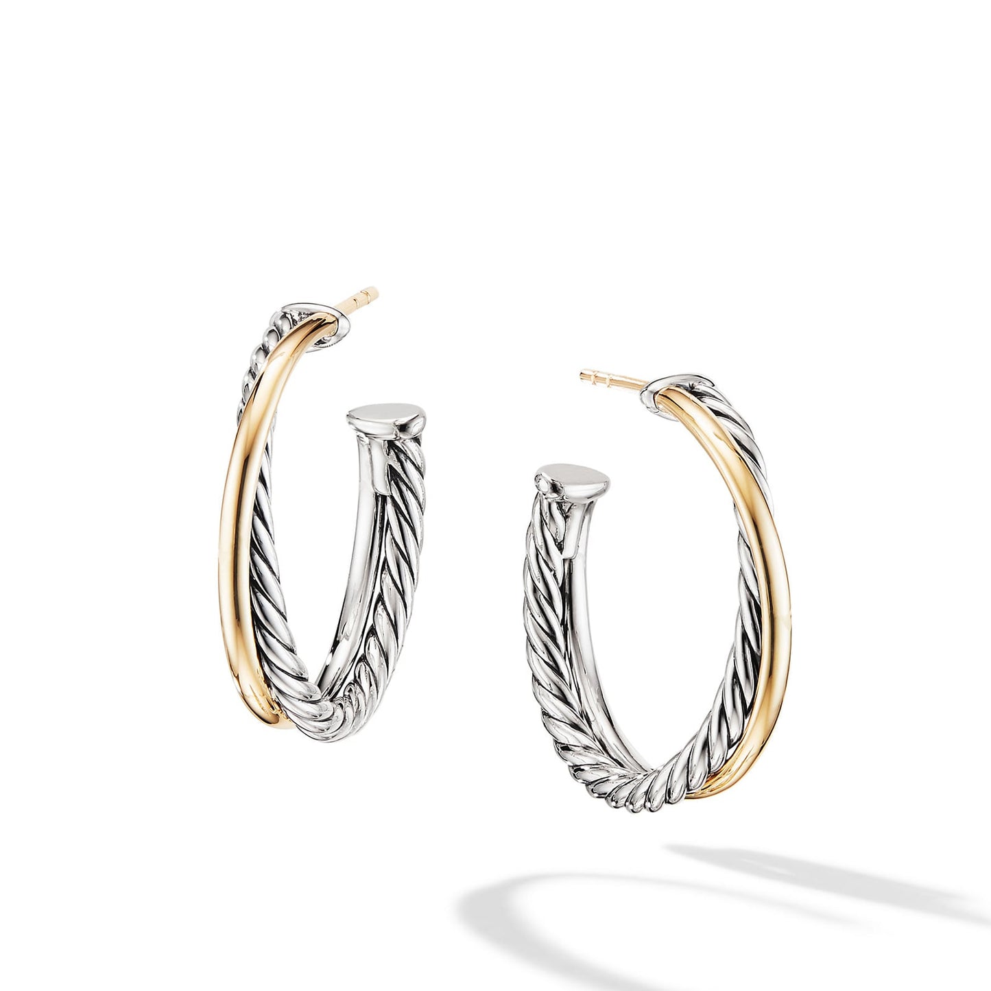 Crossover Hoop Earrings With Yellow Gold, 26.5mm