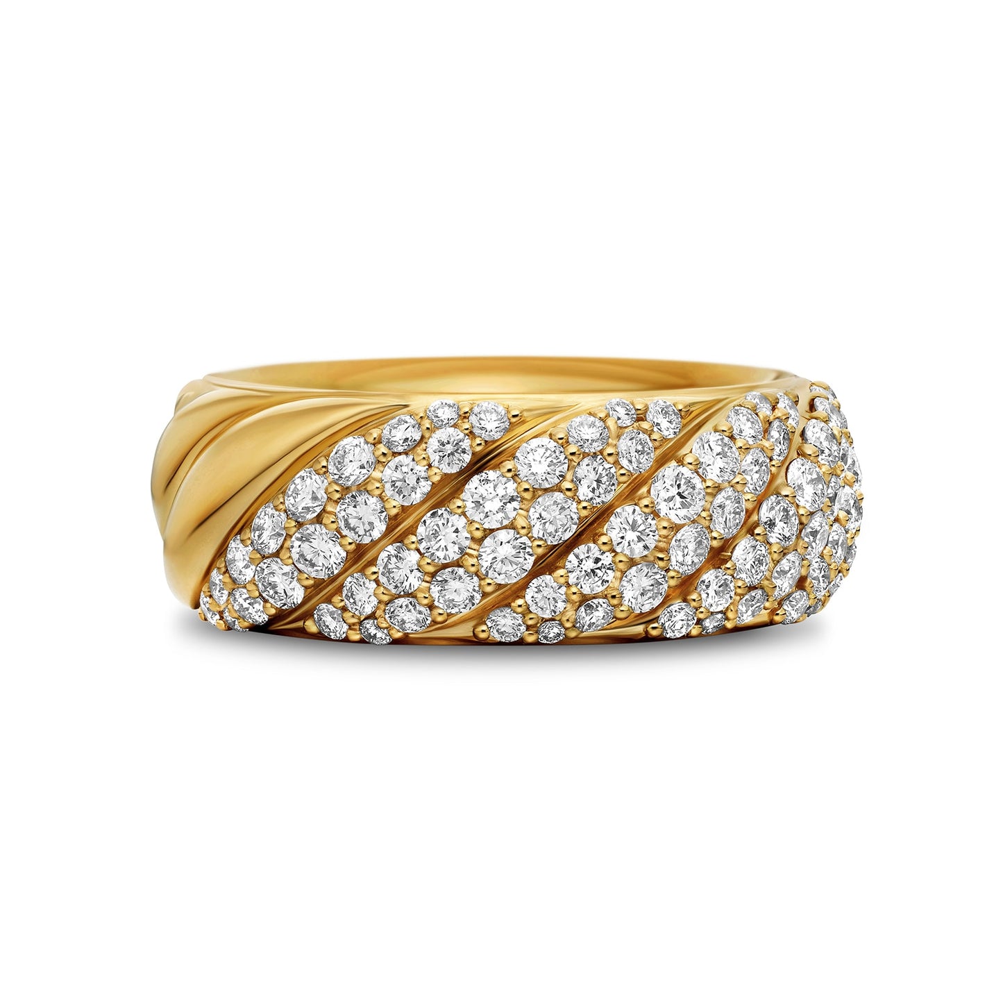 Sculpted Cable Band Ring In Yellow Gold With Diamonds, 7.5mm