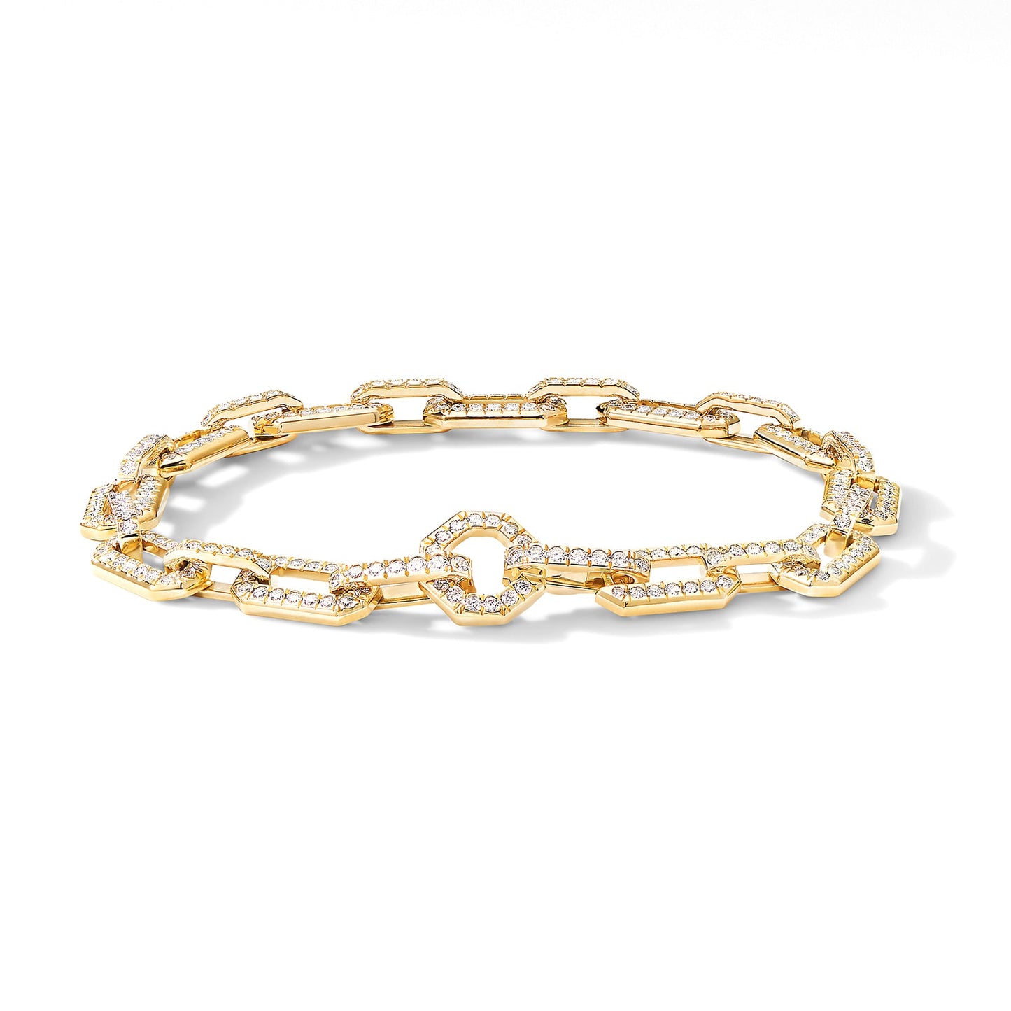 Pavé Chain Bracelet In Yellow Gold With Diamonds, 7mm