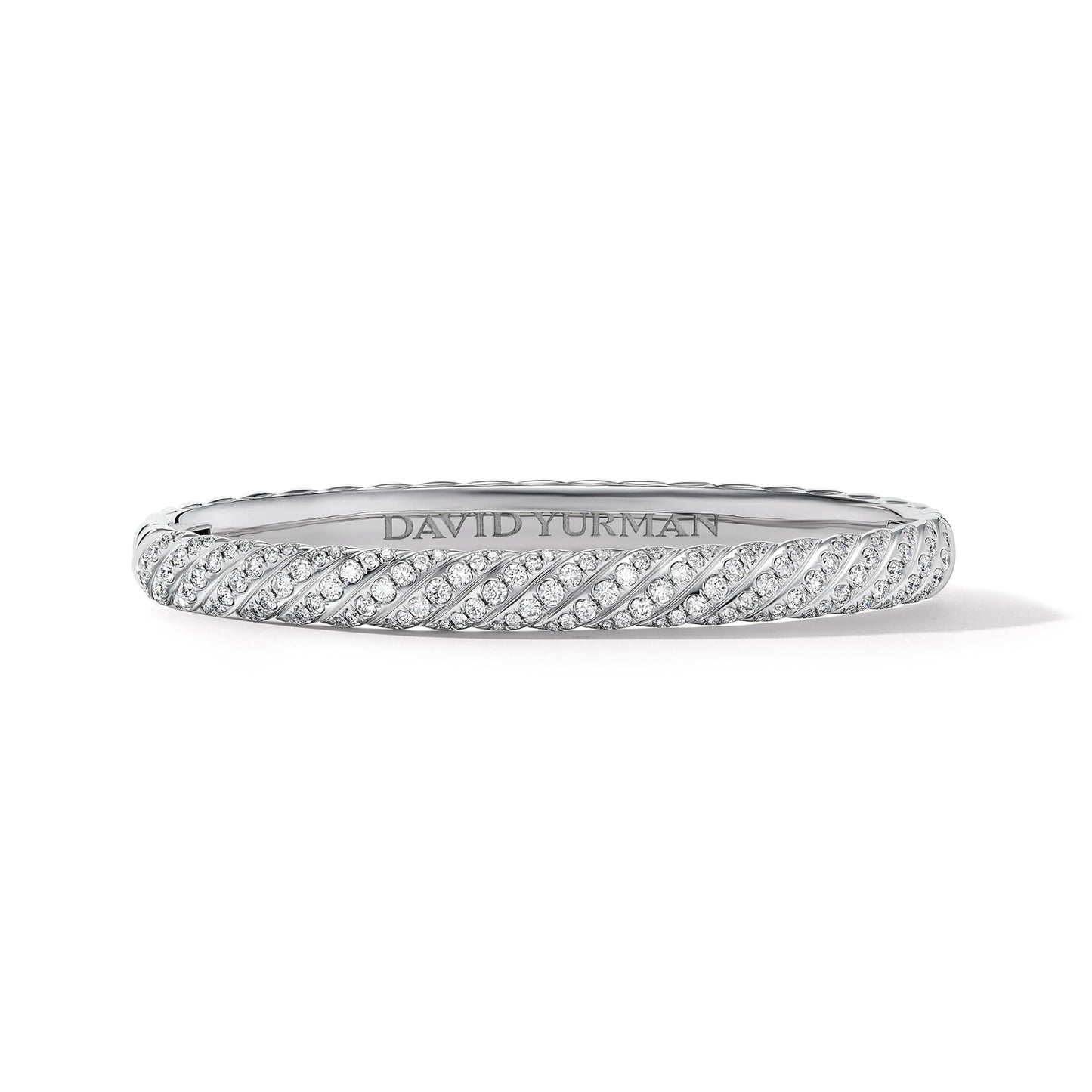 Sculpted Cable Bangle Bracelet In White Gold With Diamonds, 6.2mm