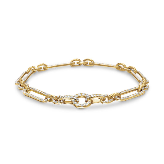 Lexington Chain Bracelet In Yellow Gold With Pavé Diamonds, 6.5mm