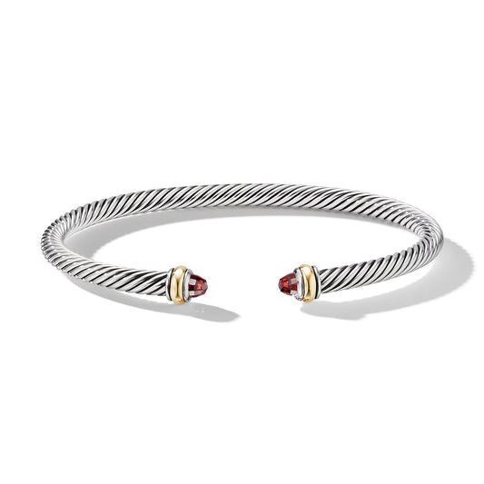 Cable Bracelet with Yellow Gold and Garnets, 4mm