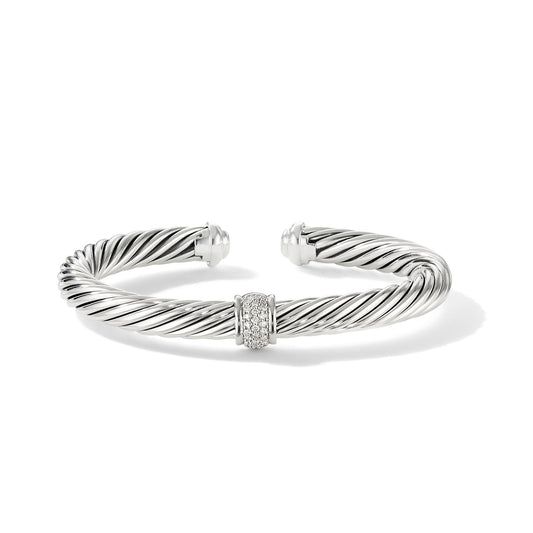 Cable Station Bracelet With Pavé Diamonds, 7mm