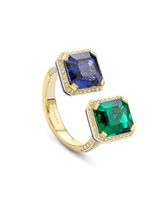 Classic Gemini Emerald and Sapphire Ring