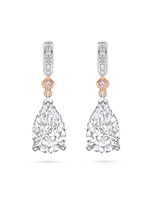 Classic Pear Diamond and Pink Diamond Drop Earrings