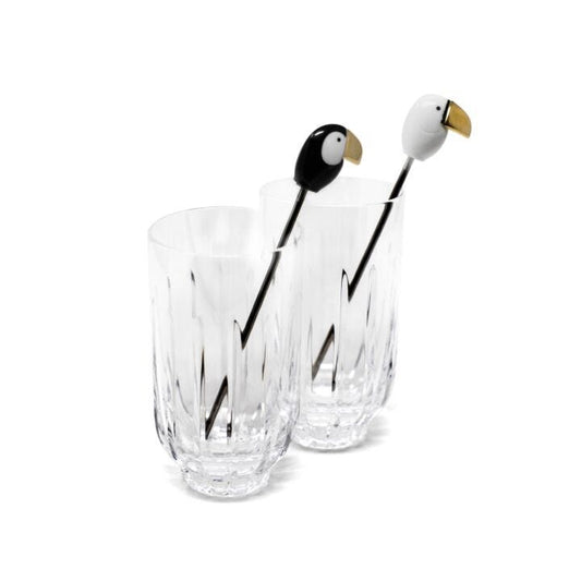 Toucan 2 Tall Crystal Glasses + 2 Stirrers Set