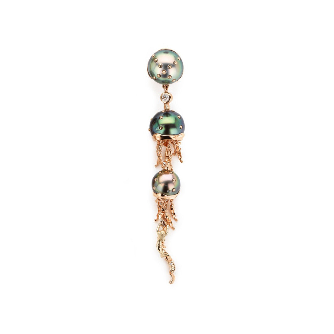 Jellyfish Tahitian Pearls Drop Earring with Diamonds