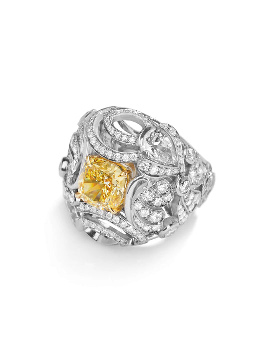 Chalk Stream Yellow Cushion Diamond Ring