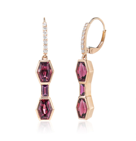 Triple Rhodolite Earring