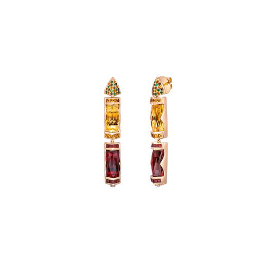 Garnet And Honey Quartz Earring