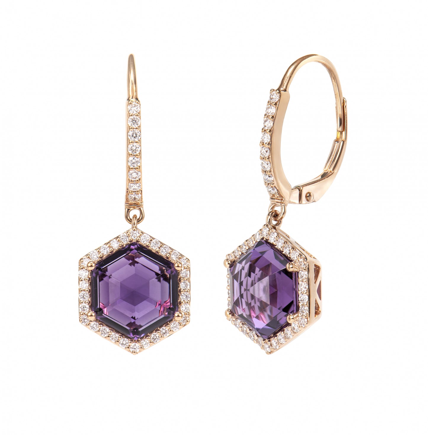 Amethyst Hexagon Earring