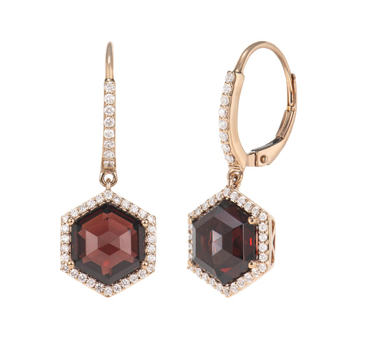 Garnet Hexagon Earring