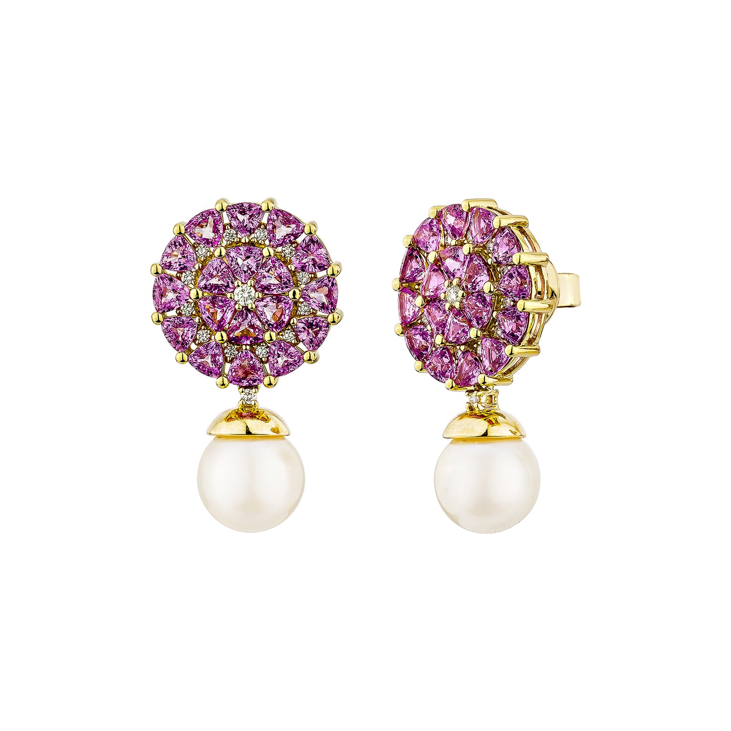 Pearl & Pink Sapphire Floral Earring