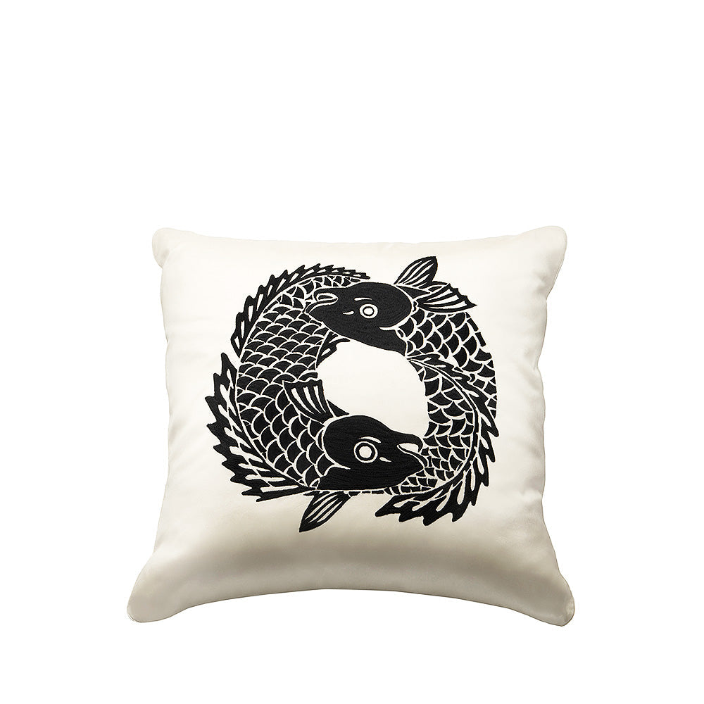 Koi Circle Embroidered Square Cushion