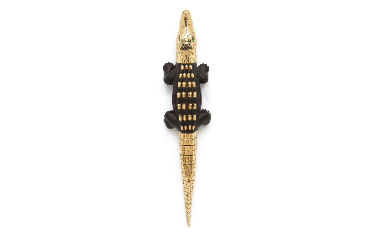 Alligator Ebony Wood With Gold Studs Bite Earring Large