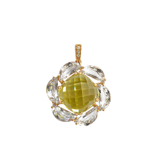 Lemon Quartz & Topaz Flower Pendant