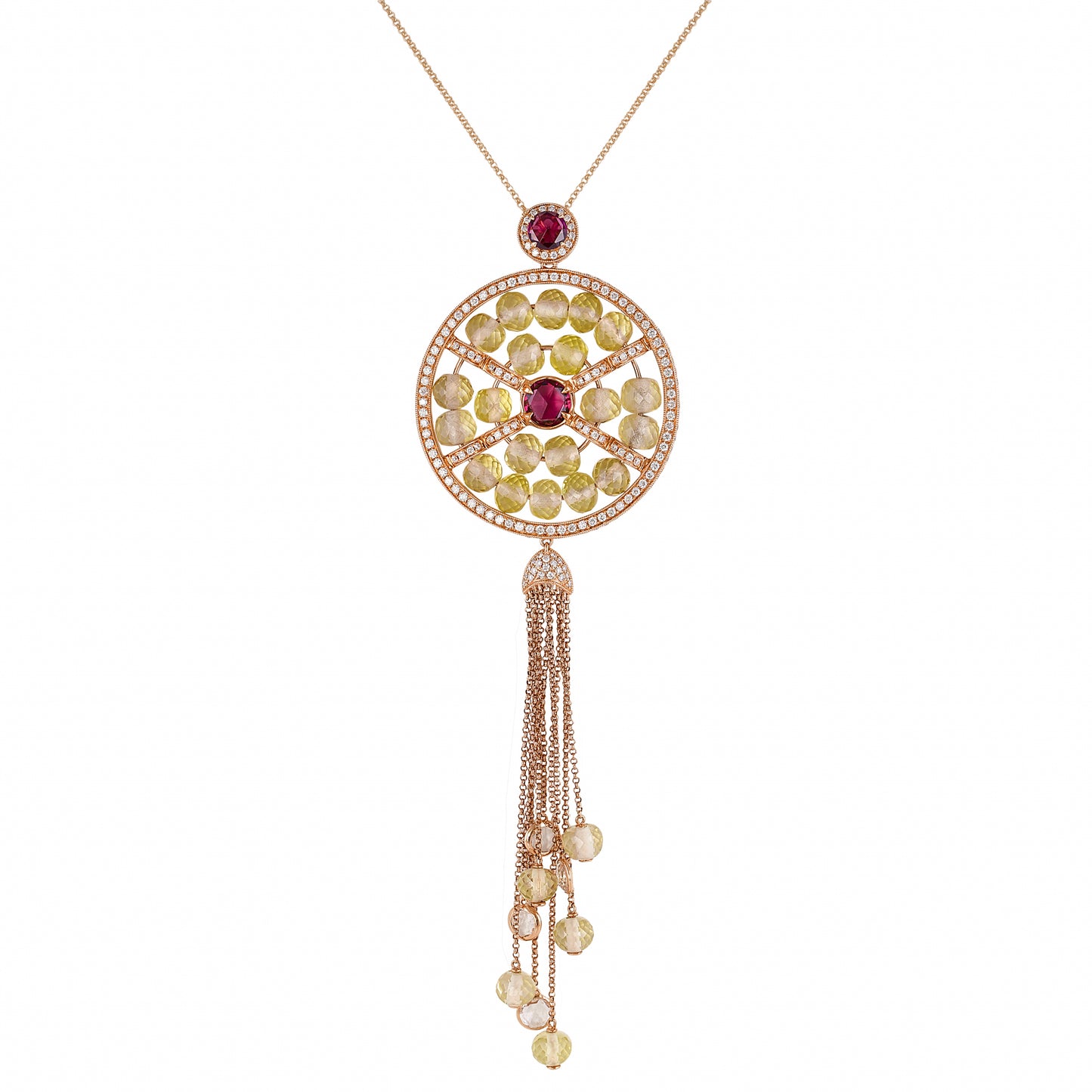 Rhodolite, Lemon Quartz Circular Pendant