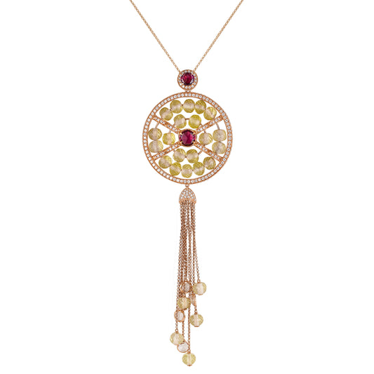 Rhodolite, Lemon Quartz Circular Pendant