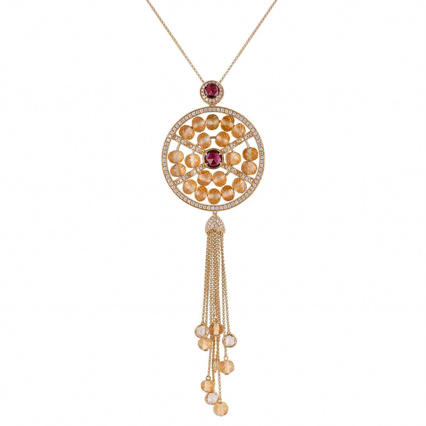 Rhodolite, Citrine Circular Pendant