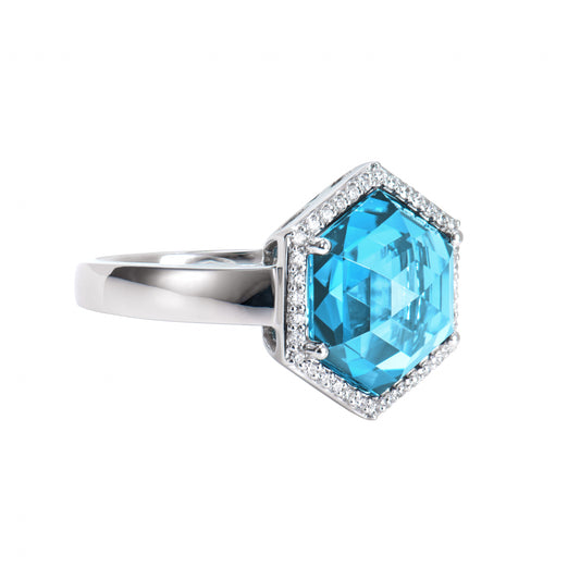 Swiss Blue Topaz Hexagon Ring