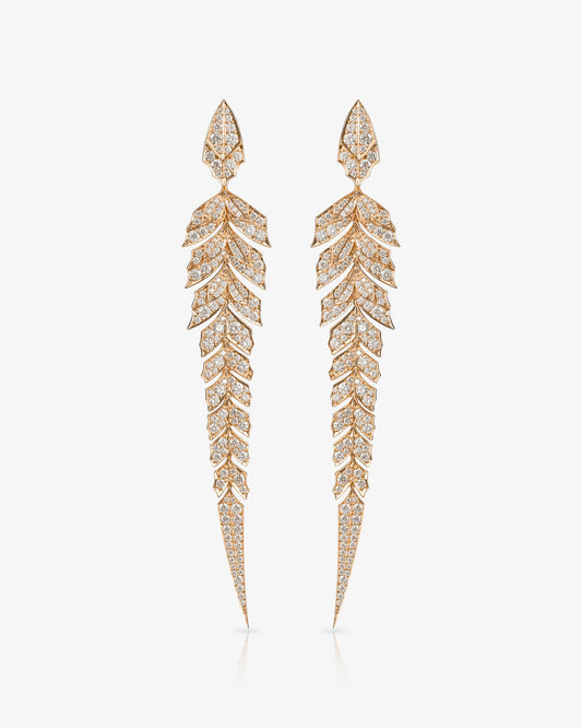 Magnipheasant Tail Feather Long Drop Earrings