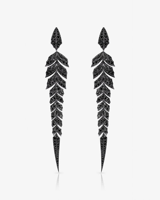 Magnipheasant Tail Feather Long Drop Earrings