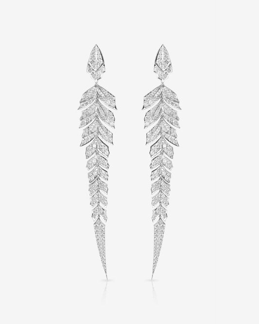 Magnipheasant Tail Feather Long Drop Earrings