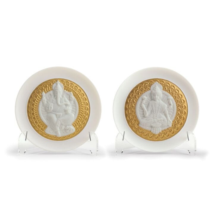 Goddes Lakshmi And Lord Ganesha Decorative Plates Set