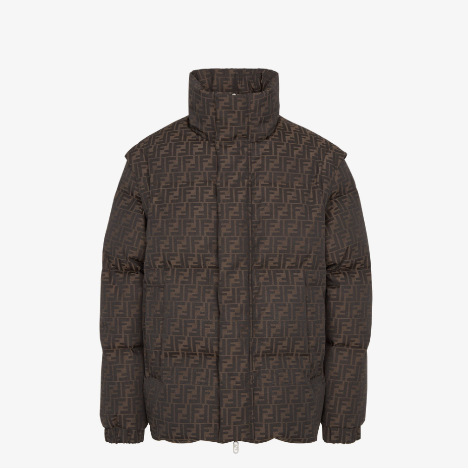 Brown FF Jacquard Nylon Puffer Jacket