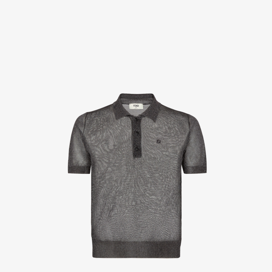 Black And Silver Metallic Yarn Polo Shirt