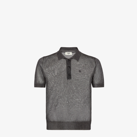 Black And Silver Metallic Yarn Polo Shirt