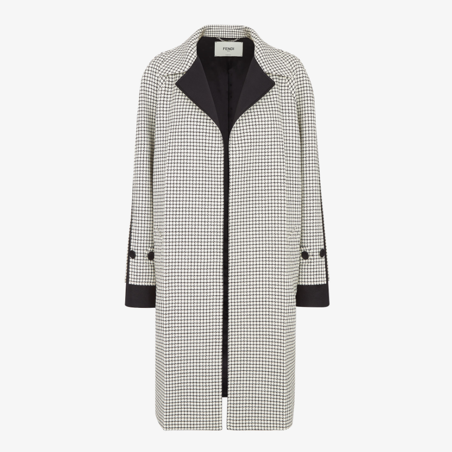 White Check Wool Car Coat