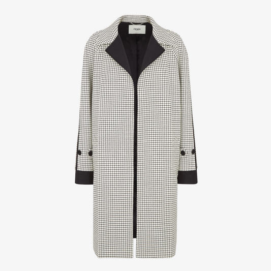 White Check Wool Car Coat