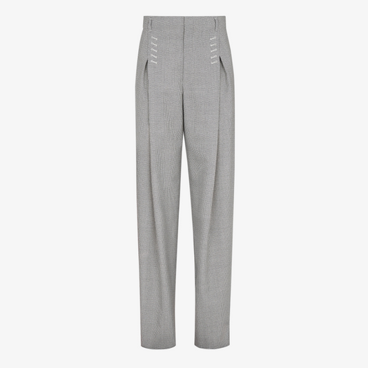 Grey Micro-Check Wool Trousers