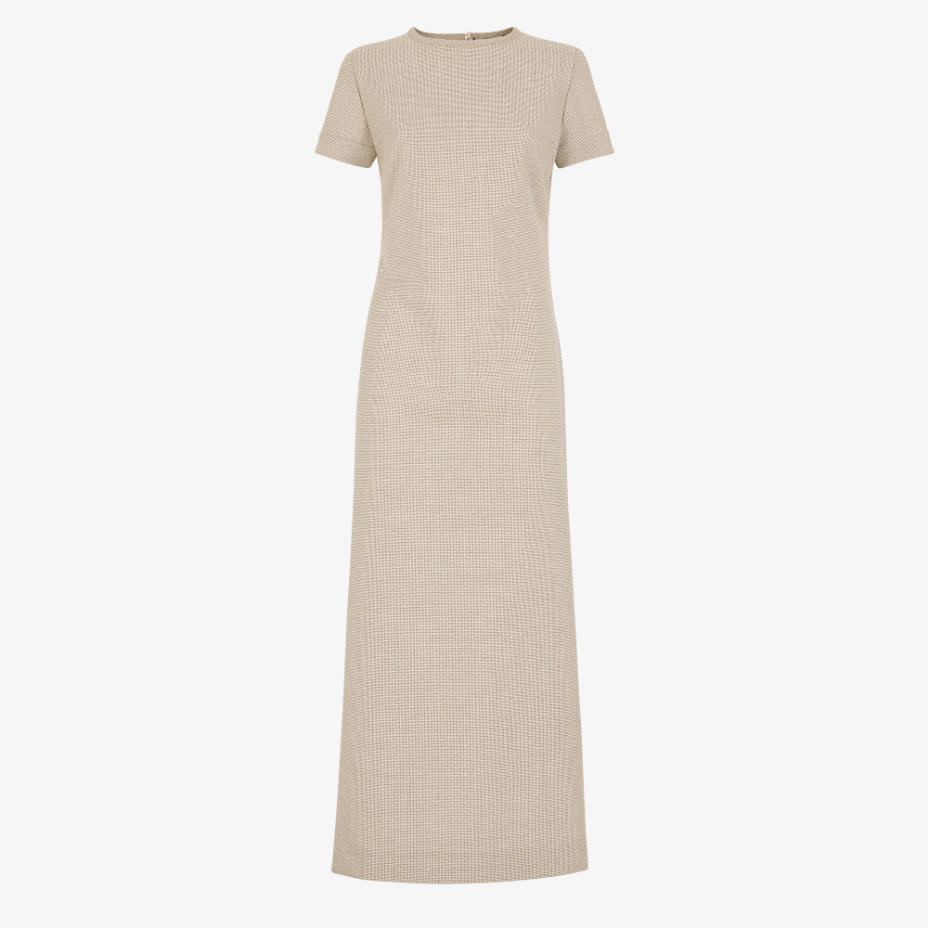 Beige Micro-Check Wool Dress