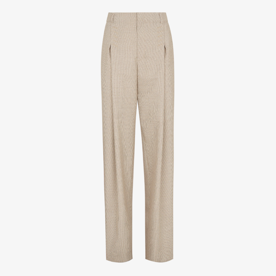 Beige Micro-Check Wool Trousers