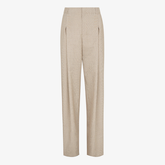 Beige Micro-Check Wool Trousers