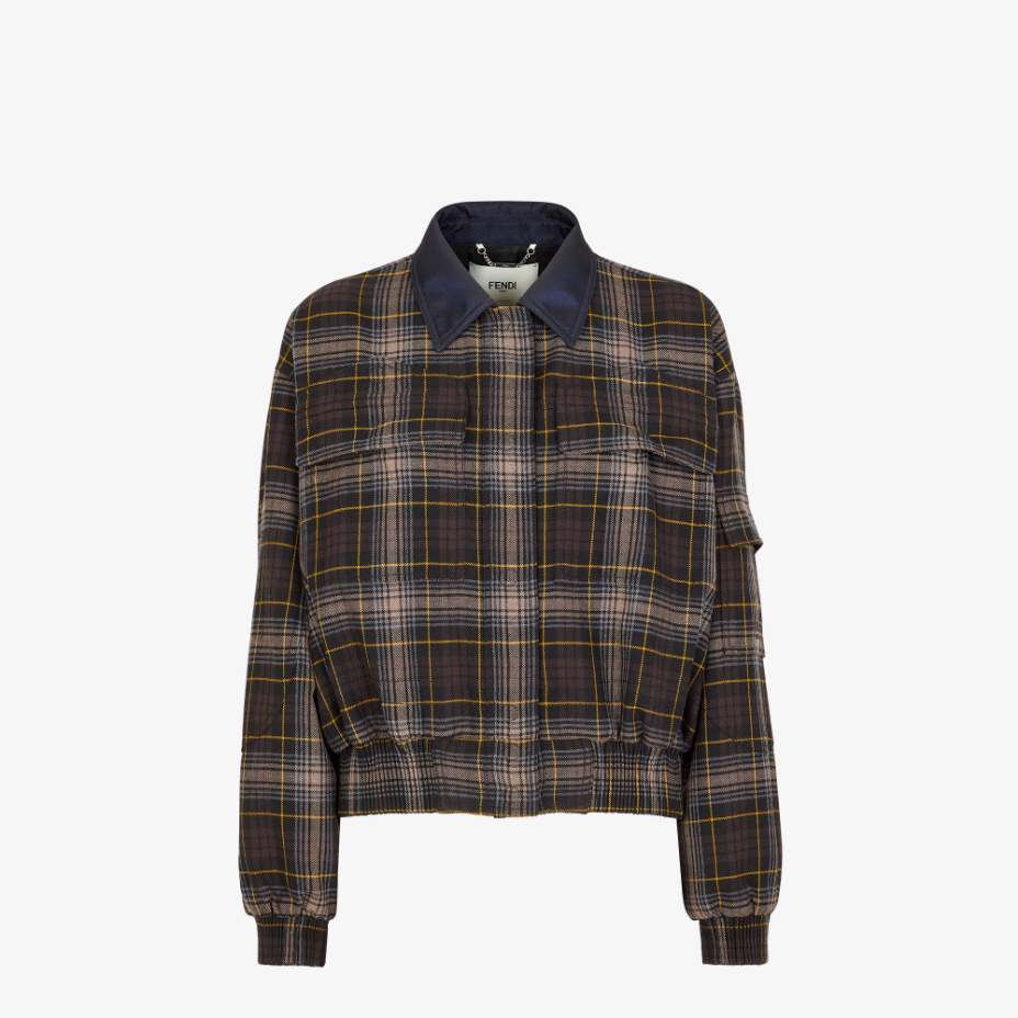 Brown Fendi Tartan Bomber Jacket