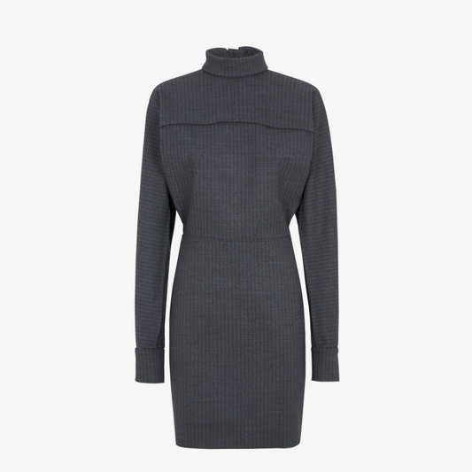 Grey Pinstriped Wool Dress